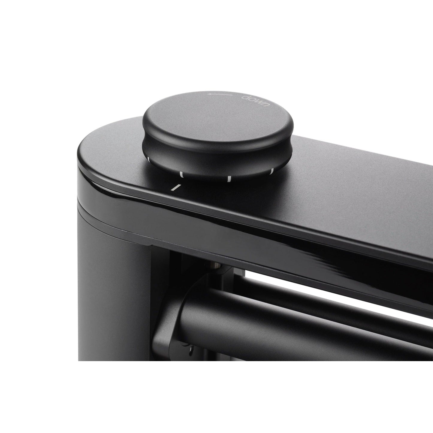 Clearaudio Statement TT1 Tangential-Tonarm Schwarz Detailansicht Bedienknopf auf der Tonarmbrücke