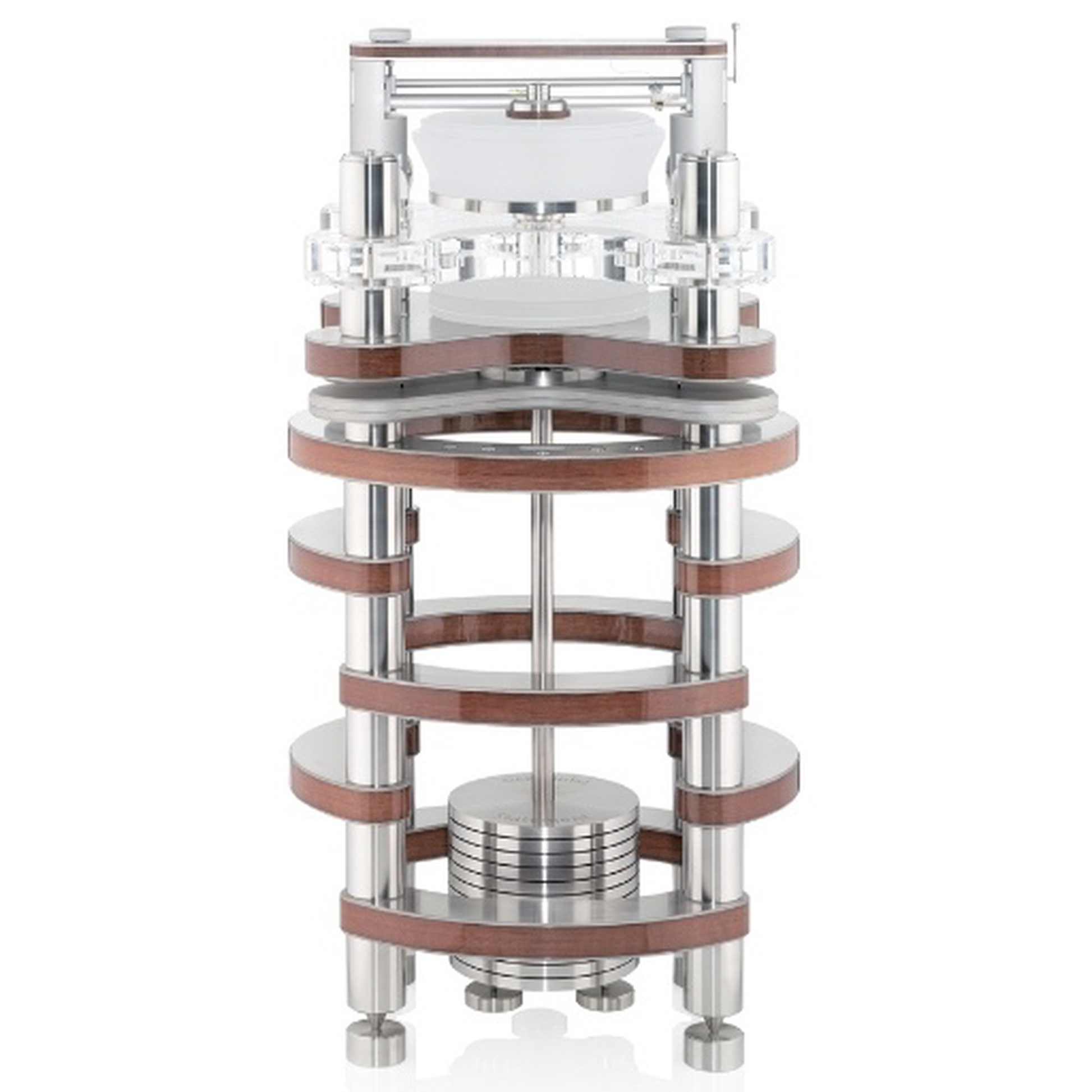 Clearaudio Statement v2 Plattenspieler Farbvariante Holz mit Holzringen und Aluminium-Säulen