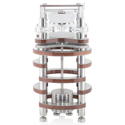 Clearaudio Statement v2 Plattenspieler Farbvariante Holz mit Holzringen und Aluminium-Säulen