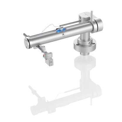 Clearaudio TT5 Swing Base Tangential-Tonarm Silber Schrägansicht mit Swing-Base-Sockel