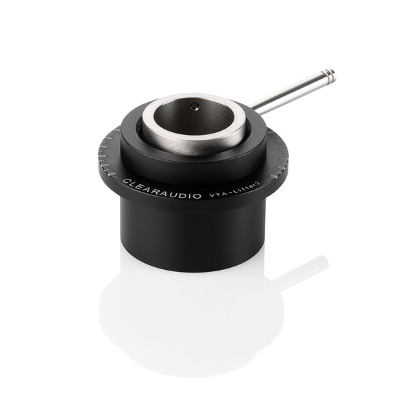 Clearaudio VTA Lifter, VTA-Höhenverstellung, Schrägansicht in Schwarz mit Skalenring und Stellhebel