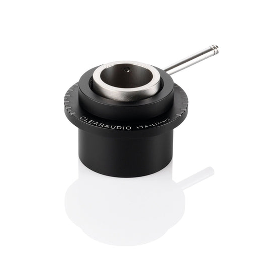 Clearaudio VTA Lifter, VTA-Höhenverstellung, Schrägansicht in Schwarz mit Skalenring und Stellhebel