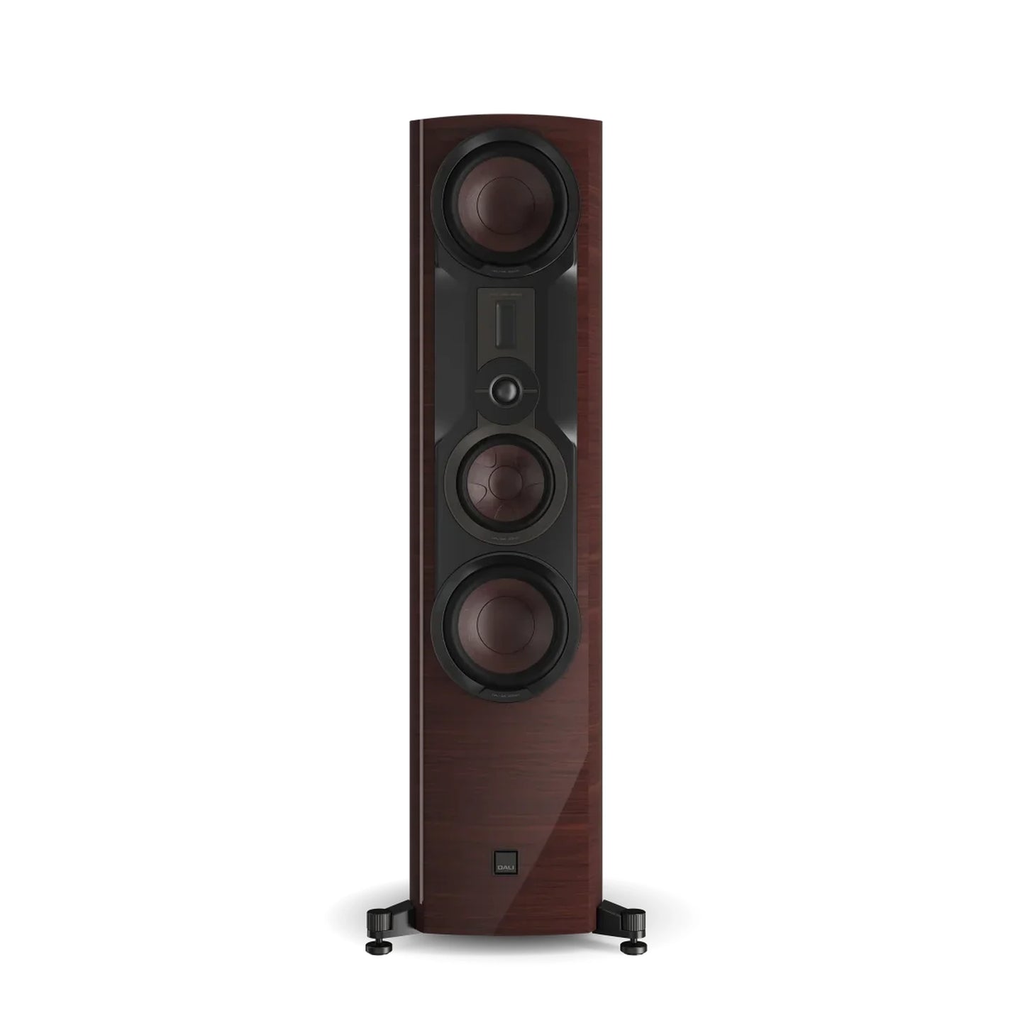 DALI Epikore 9 Standlautsprecher Hochglanz Maroon Frontansicht, 4-Wege EVO-K Hybrid-Hochtöner