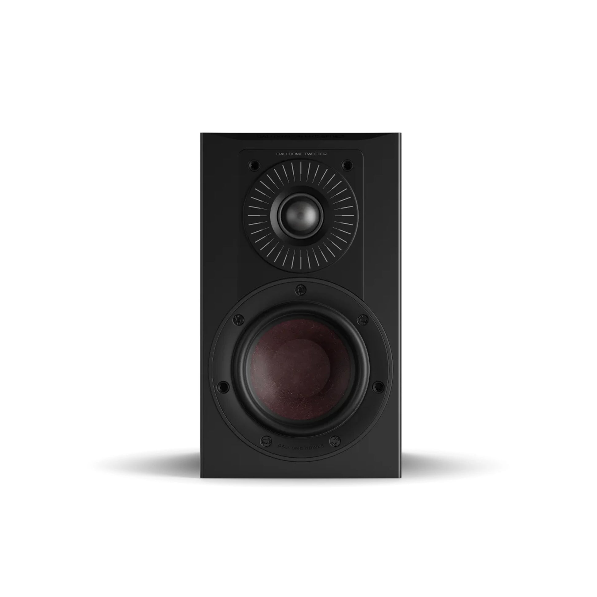 DALI Opticon 1 MK2 Regallautsprecher Schwarz Frontansicht ohne Frontbespannung
