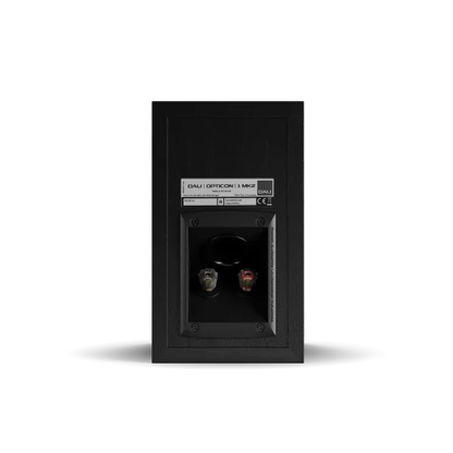 DALI Opticon 1 MK2 Regallautsprecher Schwarz Rückansicht mit Anschlussterminal