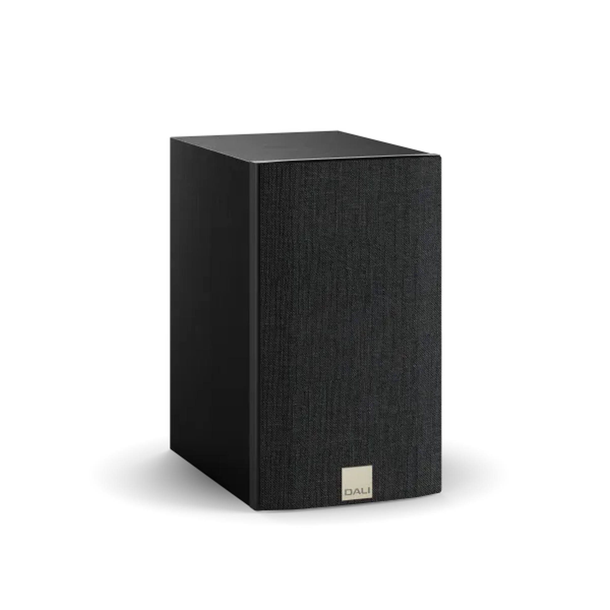 DALI Opticon 1 MK2 Regallautsprecher Schwarz Schrägansicht mit Frontbespannung