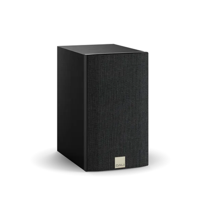 DALI Opticon 1 MK2 Regallautsprecher Schwarz Schrägansicht mit Frontbespannung