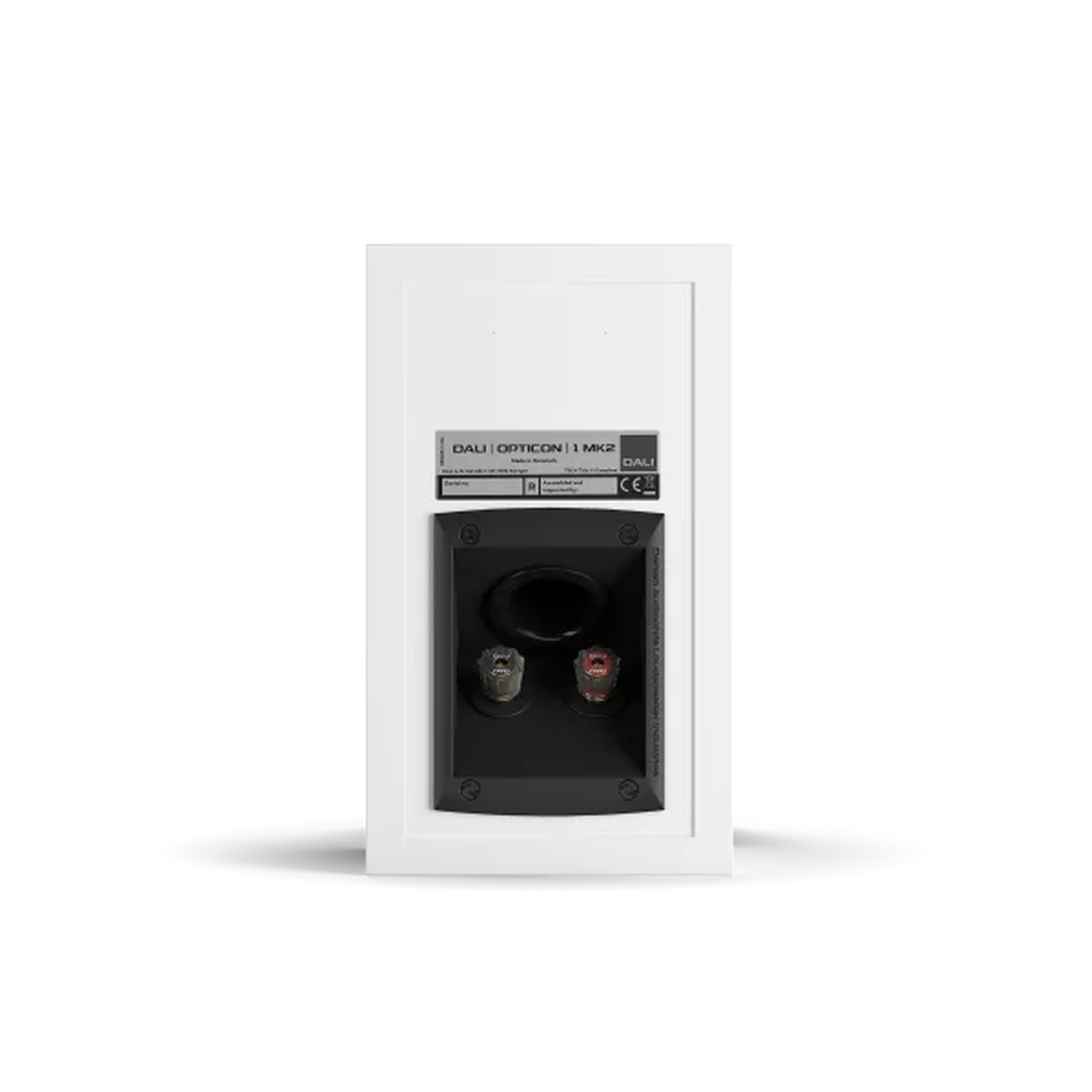 DALI Opticon 1 MK2 Regallautsprecher Weiss Rückansicht mit Anschlussterminal
