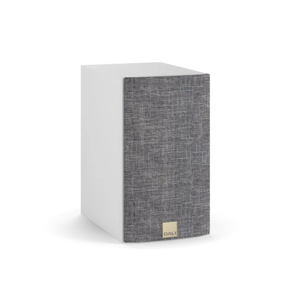 DALI Opticon 1 MK2 Regallautsprecher Weiss Schrägansicht mit hellgrauer Frontbespannung