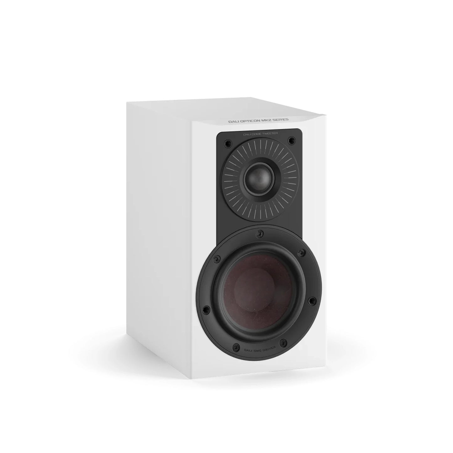 DALI Opticon 1 MK2 Regallautsprecher Weiss Schrägansicht ohne Frontbespannung