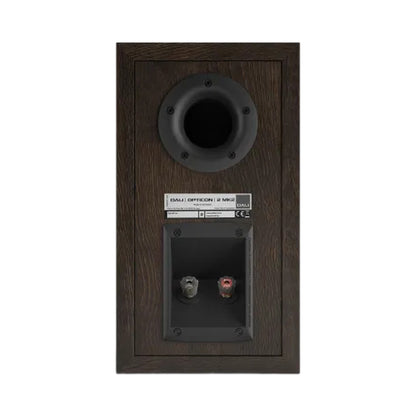 DALI Opticon 2 MK2 Regallautsprecher Tabak-Eiche Rückansicht Anschlussterminal