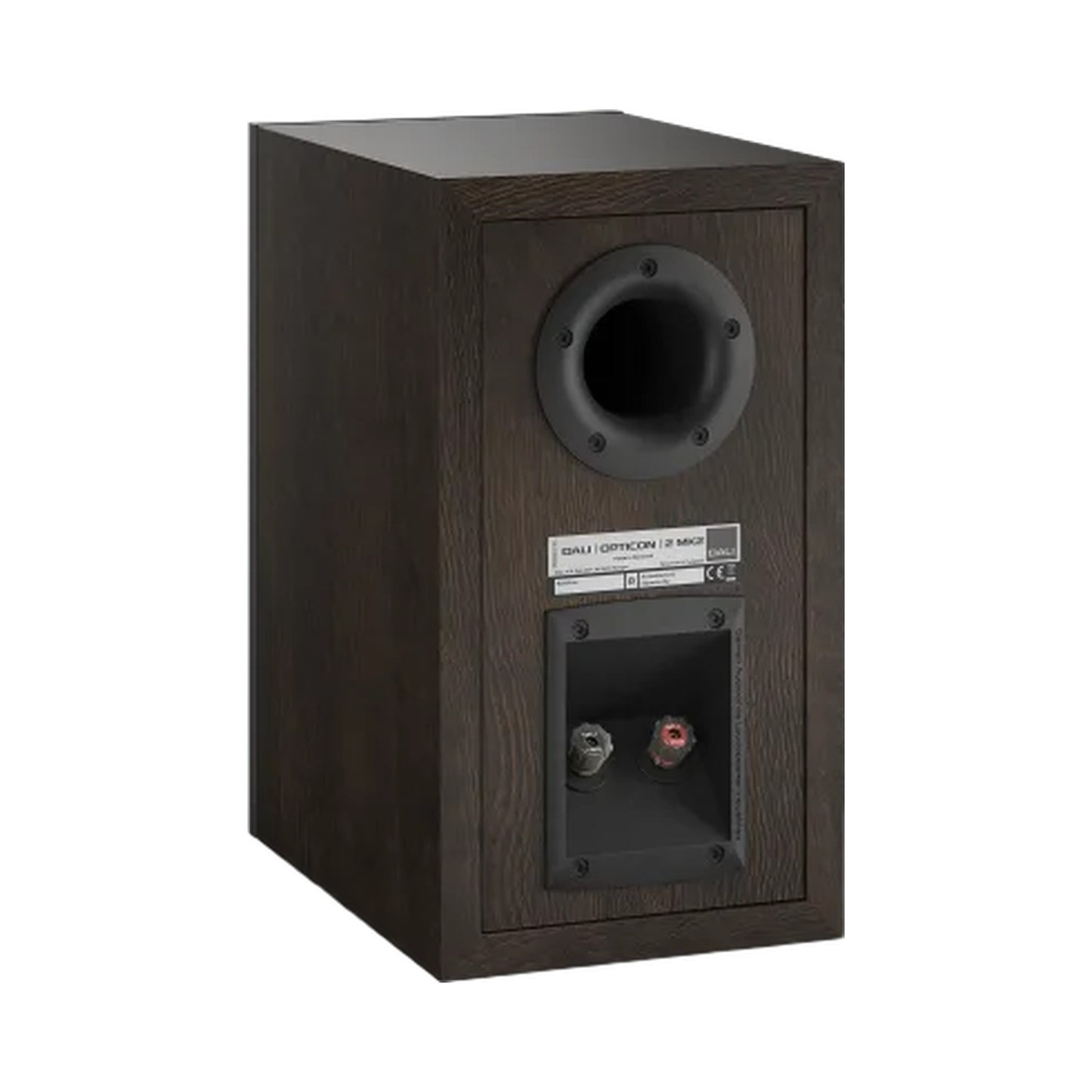 DALI Opticon 2 MK2 Regallautsprecher Tabak-Eiche Schrägansicht von hinten