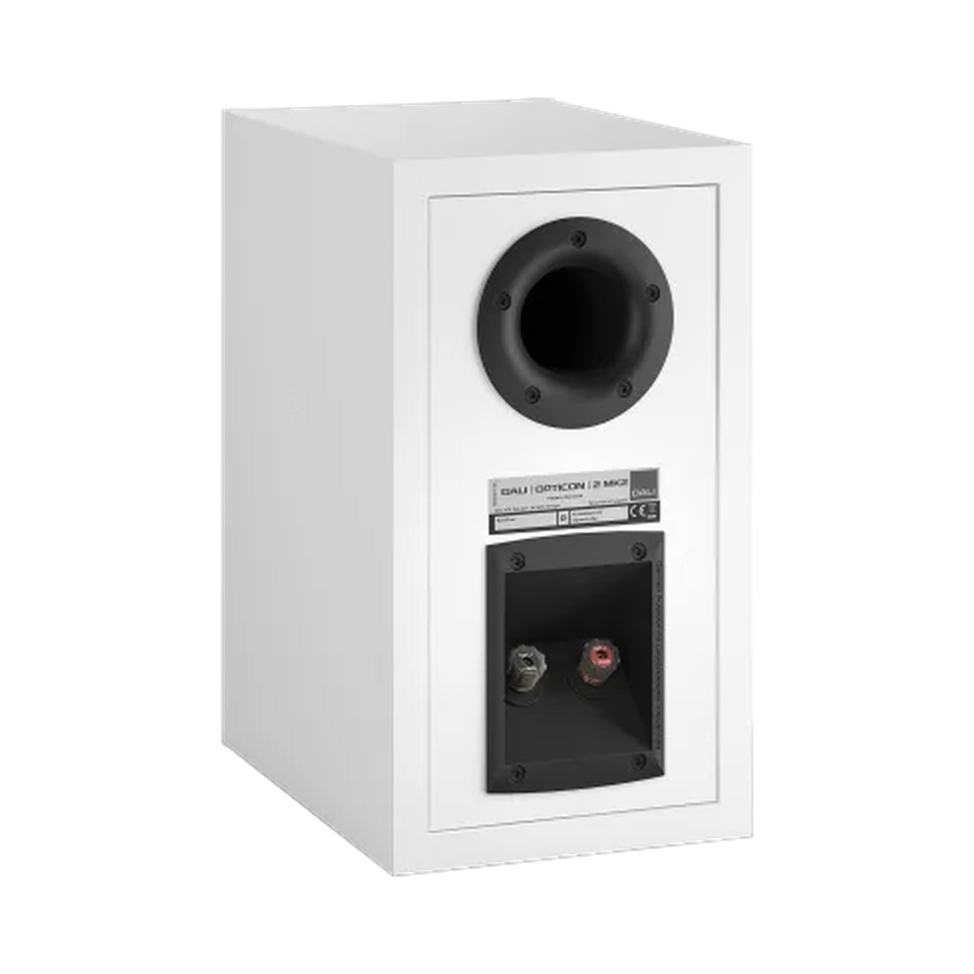 DALI Opticon 2 MK2 Regallautsprecher Weiss Schrägansicht von hinten