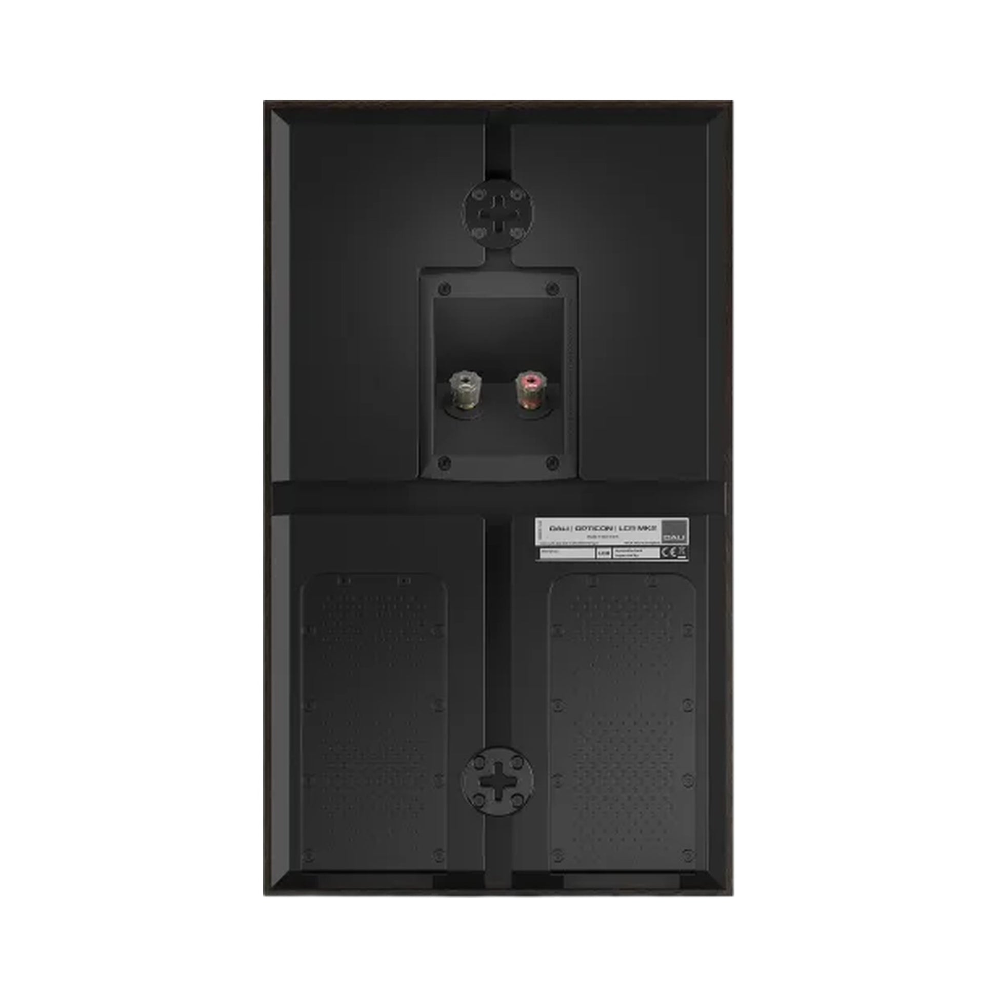 DALI Opticon LCR MK2 On-Wall-Lautsprecher Tabak-Eiche Rückansicht Anschlussterminal