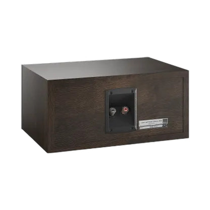 DALI Opticon Vokal MK2 Center-Lautsprecher Tabak-Eiche Schrägansicht von hinten mit Anschlussterminal