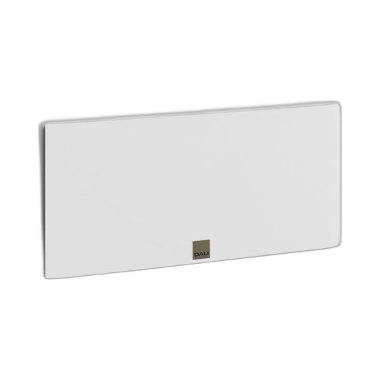DALI Opticon Vokal MK2 Grille Weiss Schrägansicht, lackierte Blende mit Logo