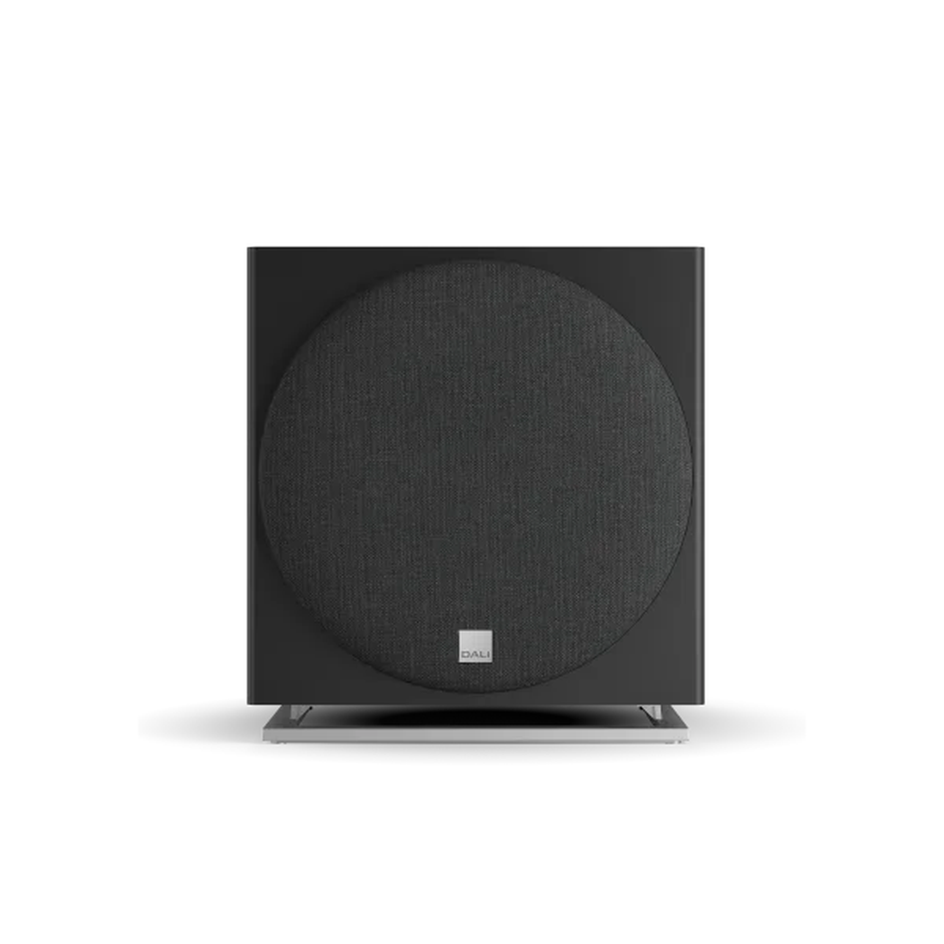 DALI Sub E-12 F Aktiv-Subwoofer Schwarz Frontansicht mit Frontbespannung
