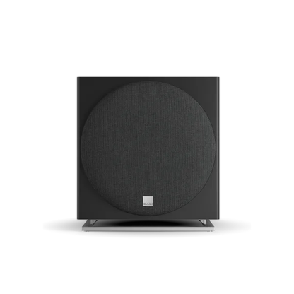 DALI Sub E-12 F Aktiv-Subwoofer Schwarz Frontansicht mit Frontbespannung