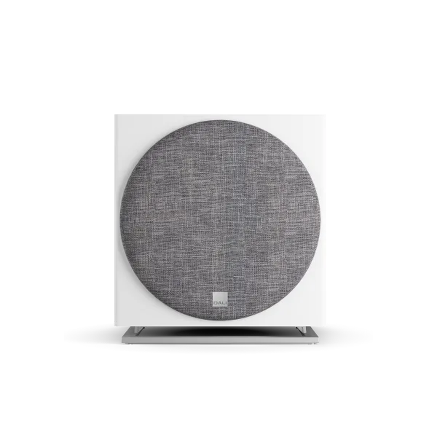 DALI Sub E-12 F Aktiv-Subwoofer Weiss Frontansicht mit Frontbespannung