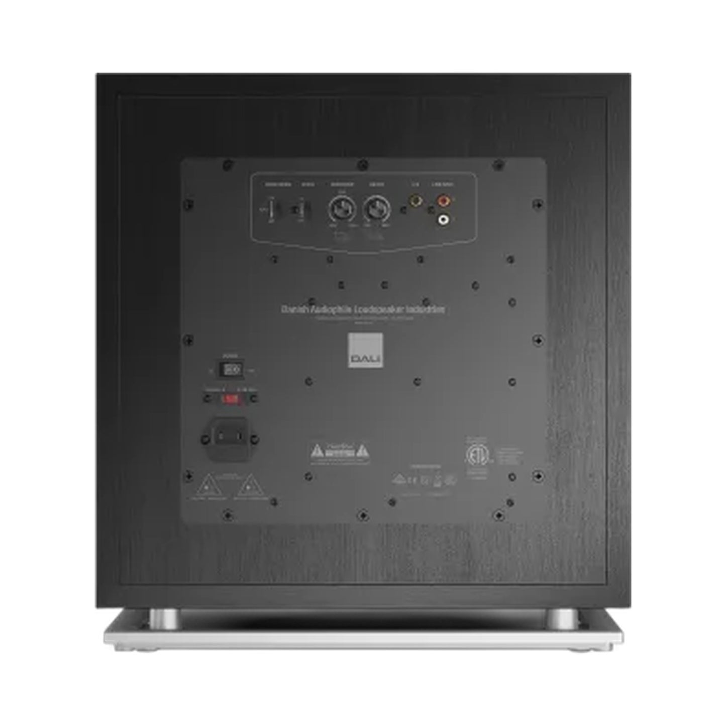 DALI Sub K-14 F Aktiv-Subwoofer Schwarz Anschlussfeld mit Reglern und Cinch-Anschlüssen