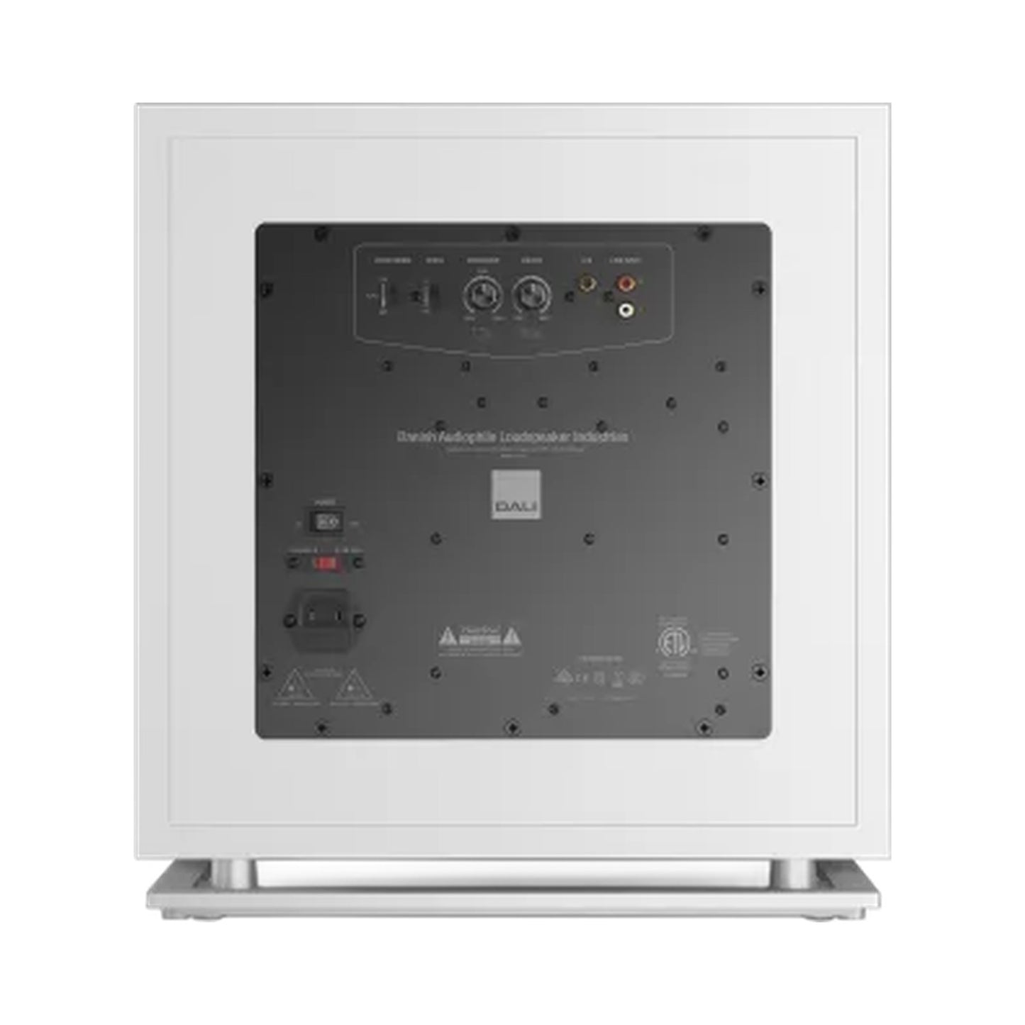 DALI Sub K-14 F Aktiv-Subwoofer Weiss Anschlussfeld mit Reglern und Cinch-Anschlüssen