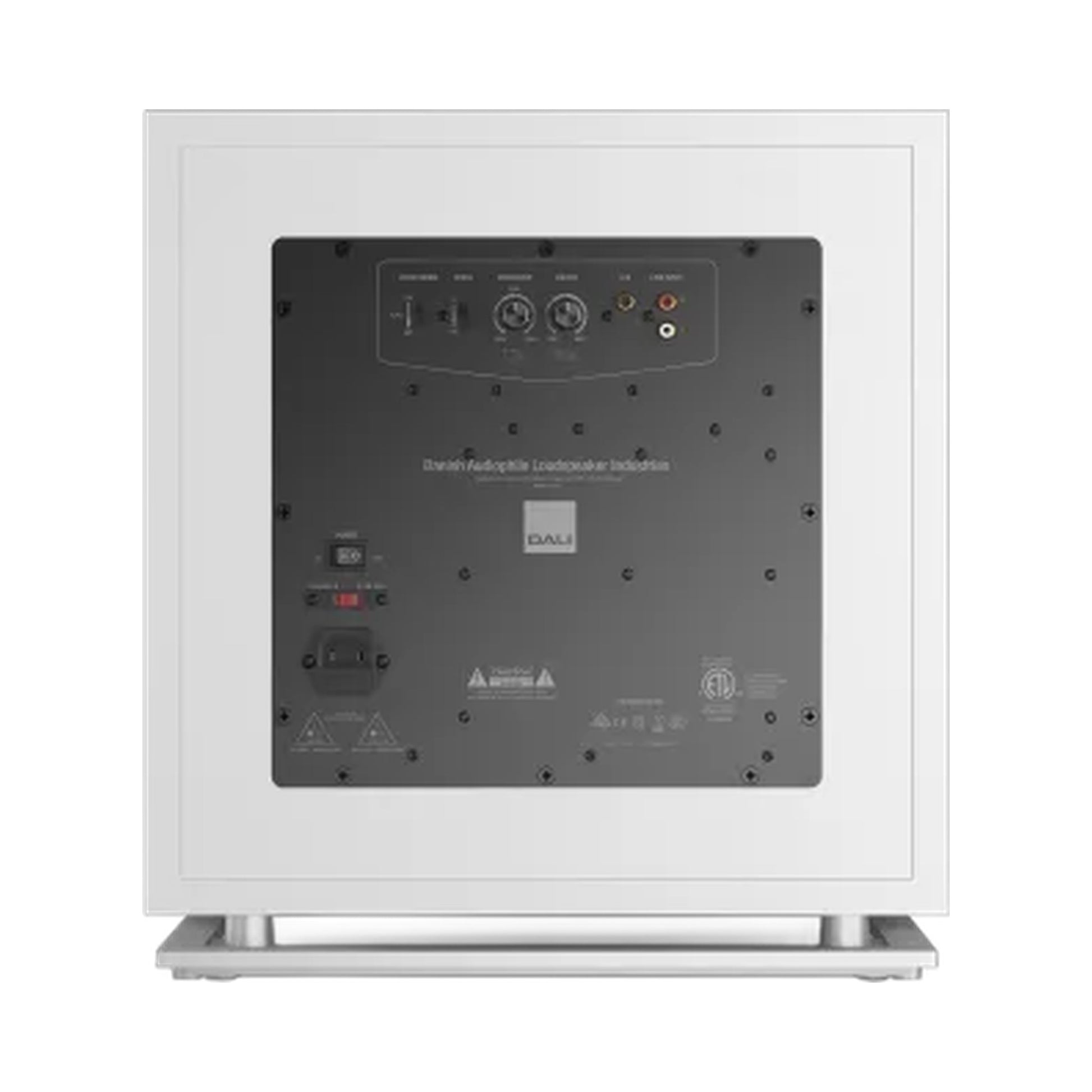 DALI Sub K-14 F Aktiv-Subwoofer Weiss Anschlussfeld mit Reglern und Cinch-Anschlüssen