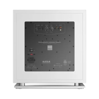 DALI Sub K-14 F Aktiv-Subwoofer Weiss Anschlussfeld mit Reglern und Cinch-Anschlüssen