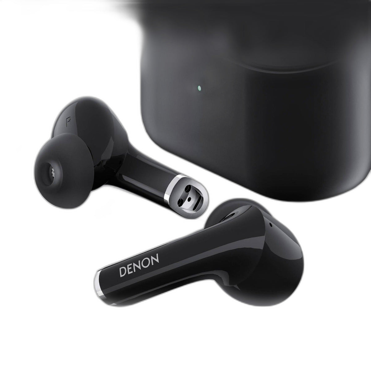 Denon AH-C830NCW True-Wireless-In-Ear-Kopfhörer, Detailansicht mit Ladecase