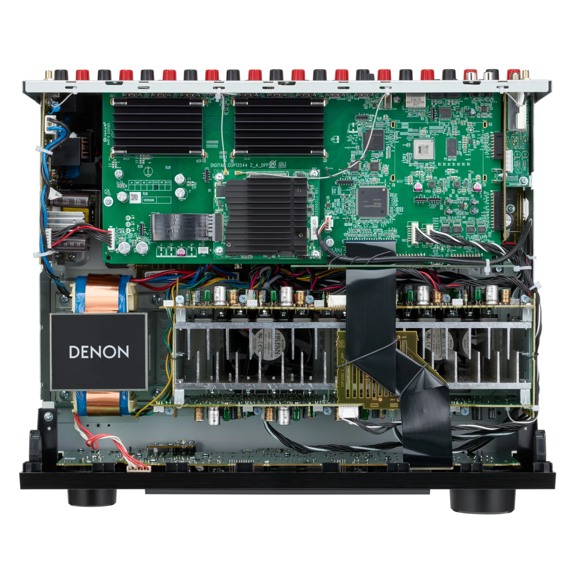 Denon AVC-X3900H AV-Receiver, Innenansicht mit Endstufen und Platine