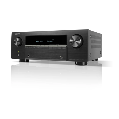 Denon AVC-X3900H 9.4-Kanal AV-Receiver in Schwarz Schrägansicht mit Display und Lautstärkeregler