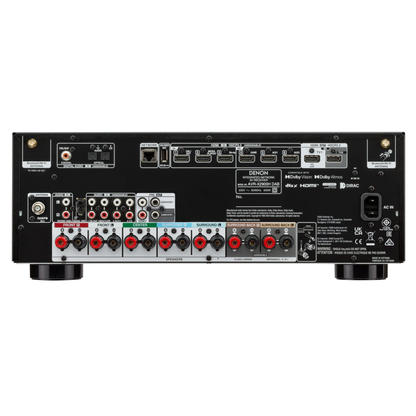 Denon AVR-X2900H DAB AV-Receiver in Schwarz, Rückansicht mit HDMI, DAB/FM-Antenne und Klemmen