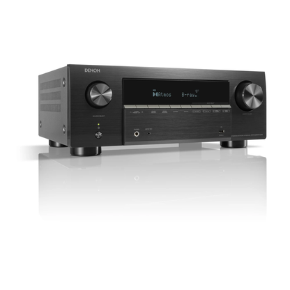 Denon AVR-X2900H DAB AV-Receiver in Schwarz Schrägansicht mit Frontblende und Klinkenbuchse