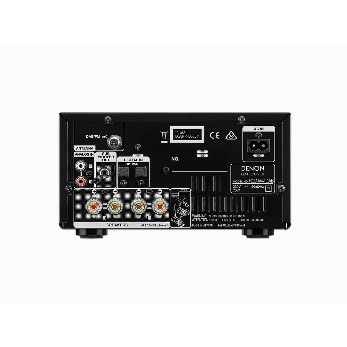 Denon D-M41DAB Kompaktanlage Rückansicht mit Vorverstärker- und Lautsprecheranschlüssen