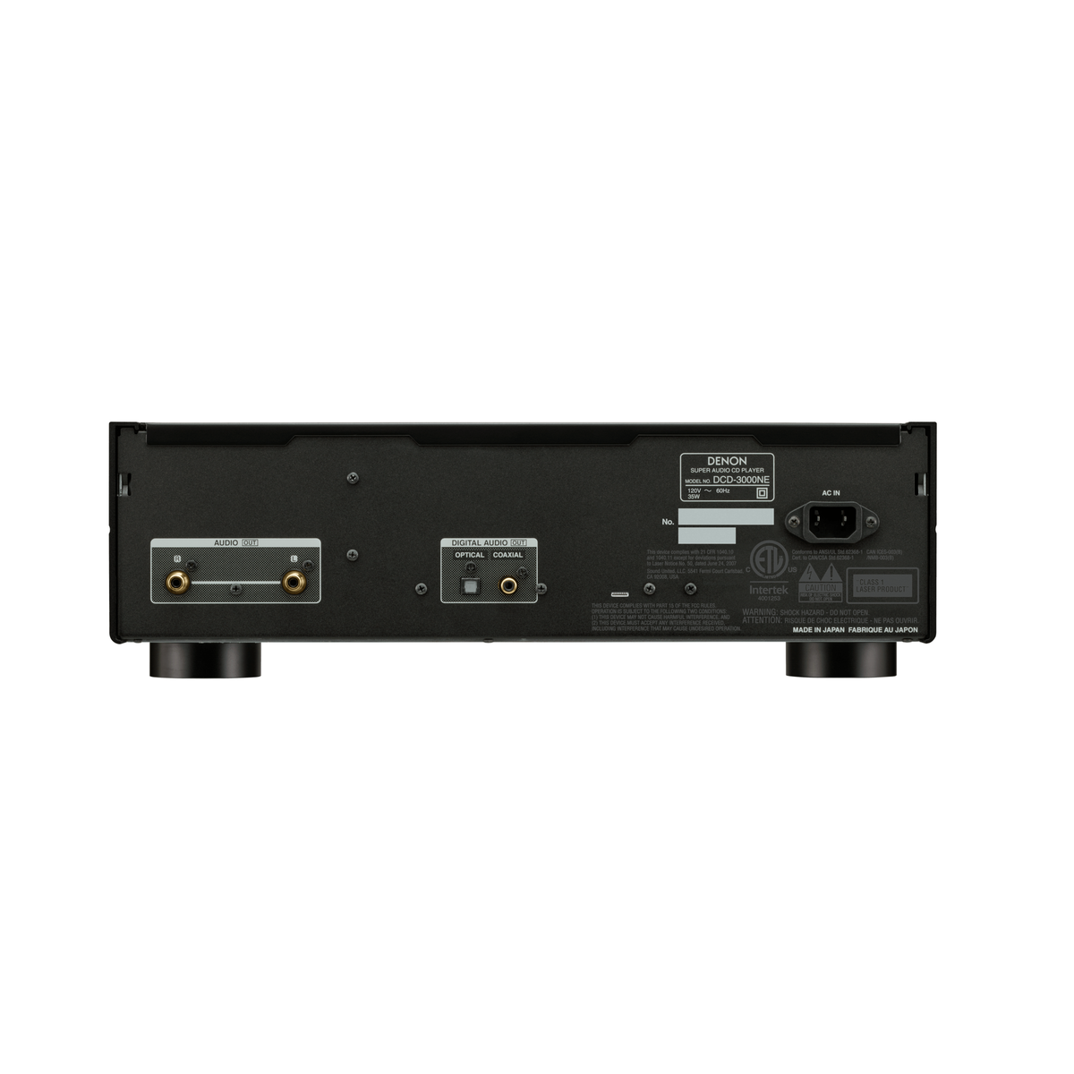Denon DCD-3000NE CD-Player Rückansicht mit Cinch-Ausgang sowie optischem und koaxialem Digitalausgang