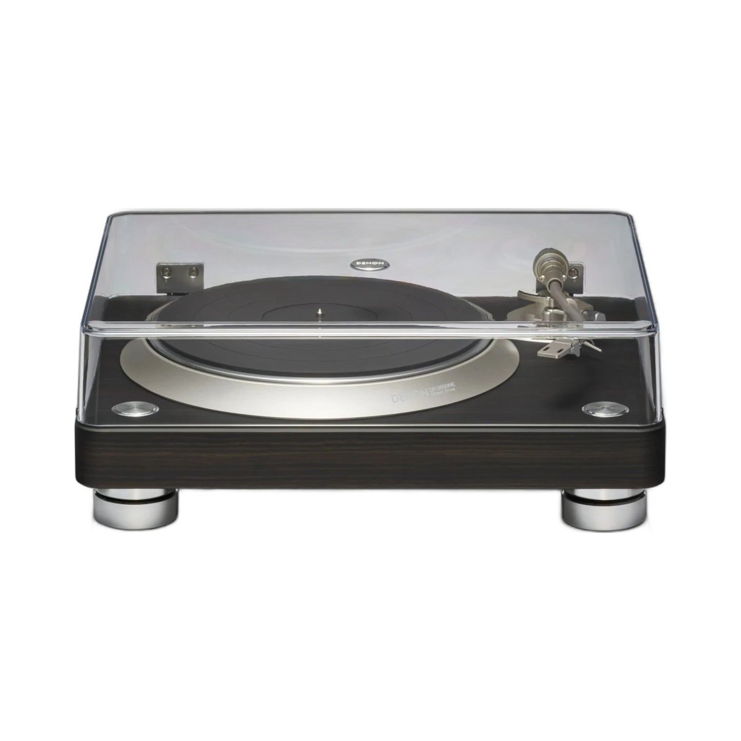 Denon DP-3000NE Plattenspieler Dark Ebony Frontansicht mit geschlossener Staubschutzhaube