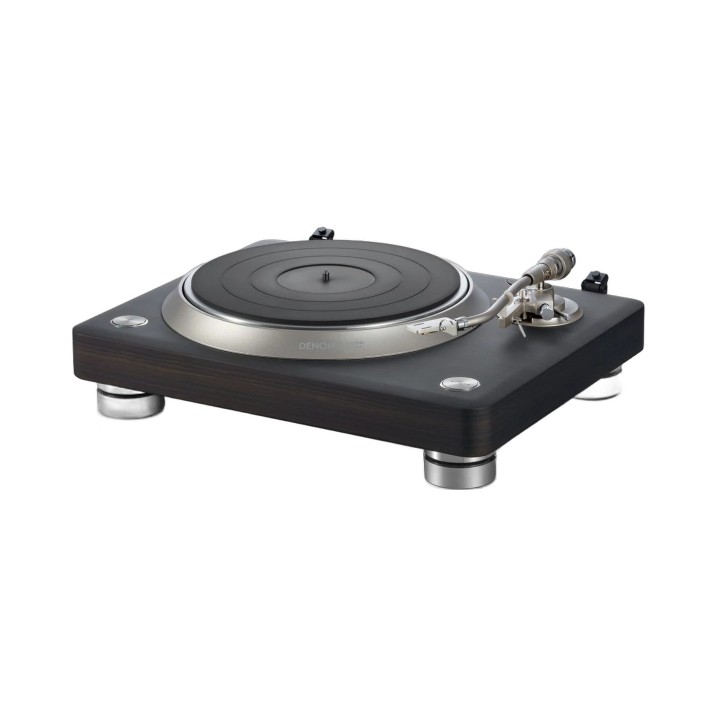 Denon DP-3000NE Plattenspieler Dark Ebony Schrägansicht mit Tonarm, Headshell und Gegengewicht