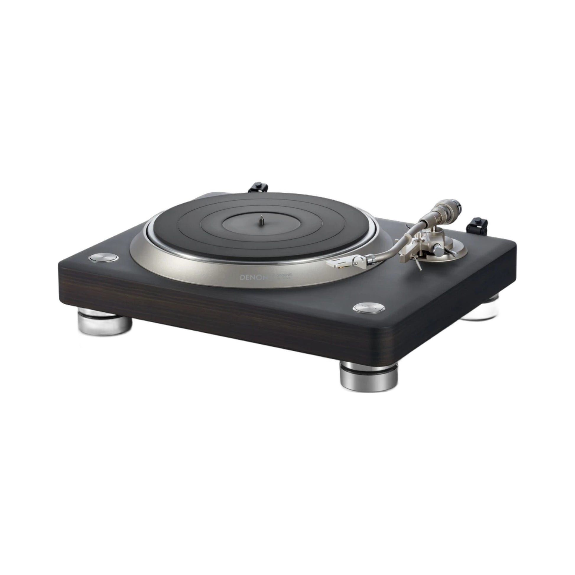 Denon DP-3000NE Plattenspieler Dark Ebony Schrägansicht mit Tonarm, Headshell und Gegengewicht