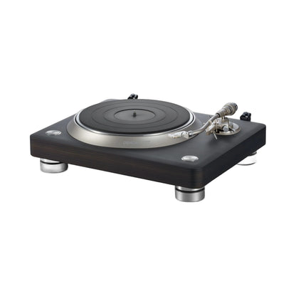 Denon DP-3000NE Plattenspieler Dark Ebony Schrägansicht mit Tonarm, Headshell und Gegengewicht