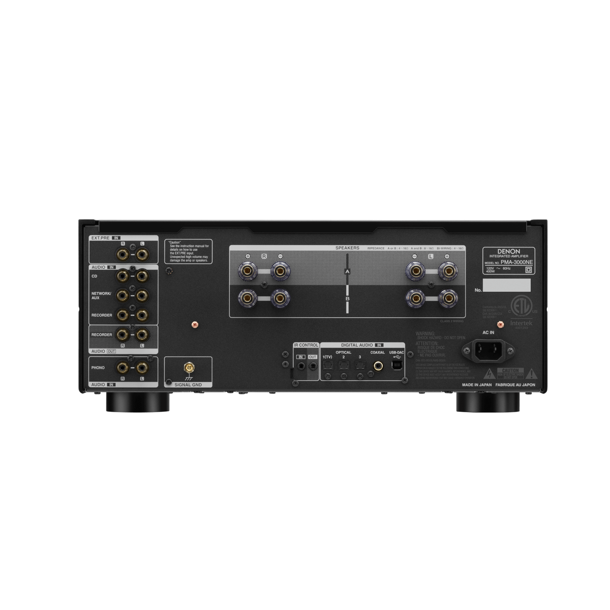 Denon PMA-3000NE Stereo-Vollverstärker Rückansicht mit Lautsprecher- und Phono-Anschlüssen