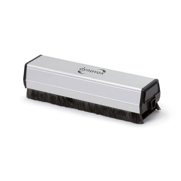 Dynavox CSP130 Carbonfaser-Antistatikbürste Schrägansicht mit Aluminiumgehäuse