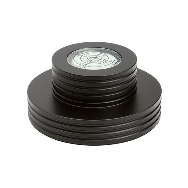 Dynavox PST300 Plattengewicht Stabilizer Schwarz Schrägansicht mit Libelle auf der Oberseite
