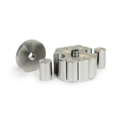 Dynavox PST450 Plattengewicht Stabilizer Edelstahl Setansicht zerlegt mit einzelnen Zylindergewichten