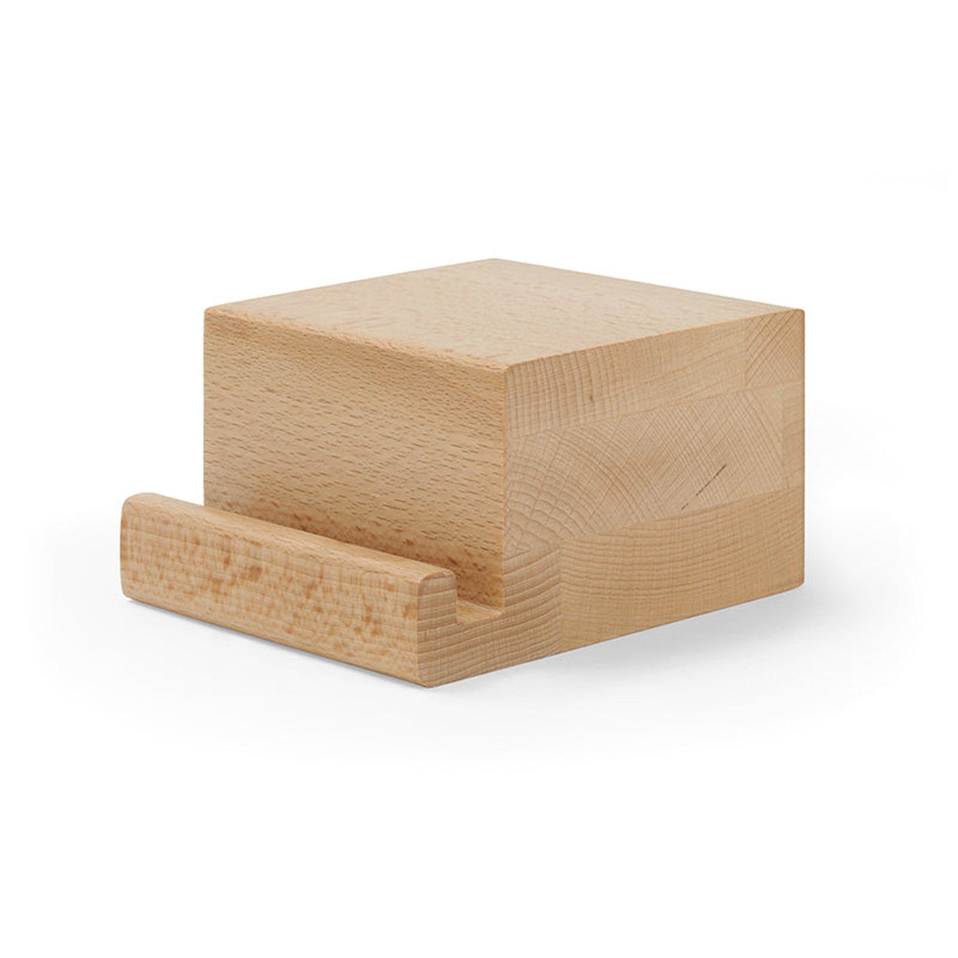 Dynavox Schallplatten-Cover-Ständer Buche massiv Schrägansicht des Buchenholzblocks mit Auflagenut