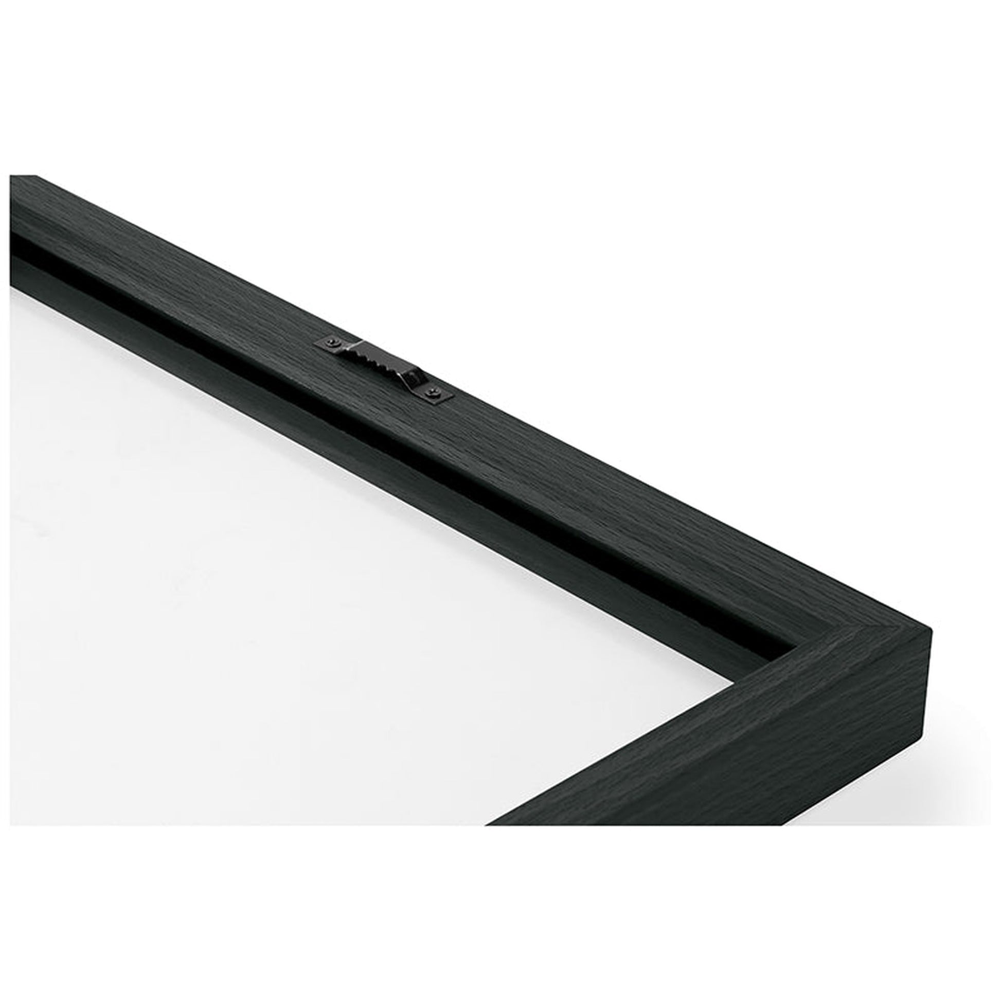 Dynavox Schallplatten-Wechselrahmen MDF Schwarz Detailansicht Rahmenecke mit Aufhängung