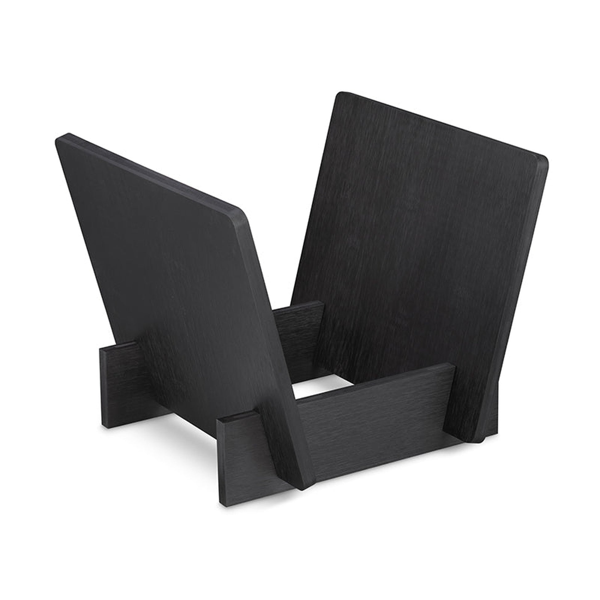 Dynavox ST40 Schallplatten-Ständer Schwarz Schrägansicht, Bambus-Ständer für bis zu 40 LPs