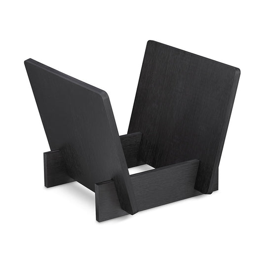 Dynavox ST40 Schallplatten-Ständer Schwarz Schrägansicht, Bambus-Ständer für bis zu 40 LPs