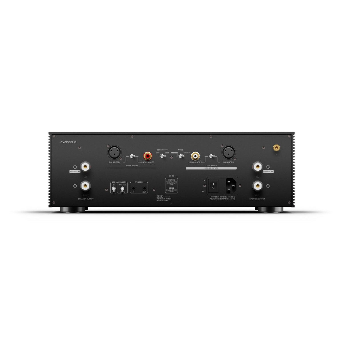 Eversolo AMP-F8 Stereo-Endverstärker Rückansicht mit XLR-, Cinch- und Lautsprecherterminals