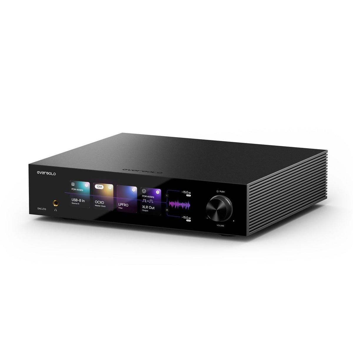 Eversolo DAC-Z10 DAC und Kopfhörerverstärker Schrägansicht mit Display und Lautstärkeknopf