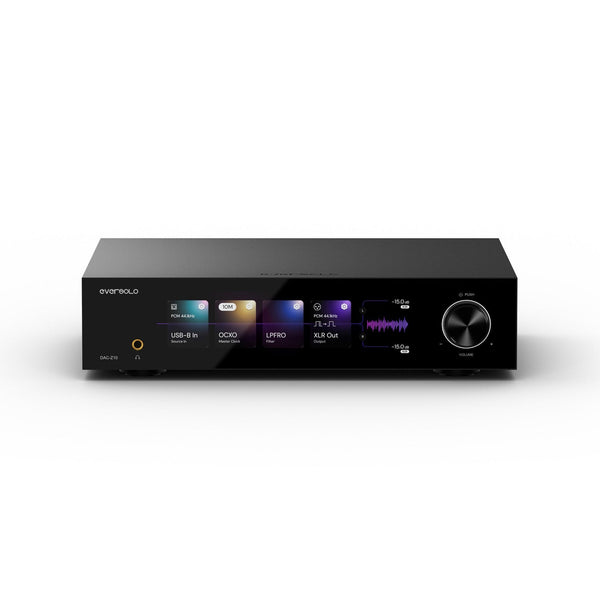 Eversolo DAC-Z10 DAC und Kopfhörerverstärker Schrägansicht mit Kopfhörerbuchse und Display