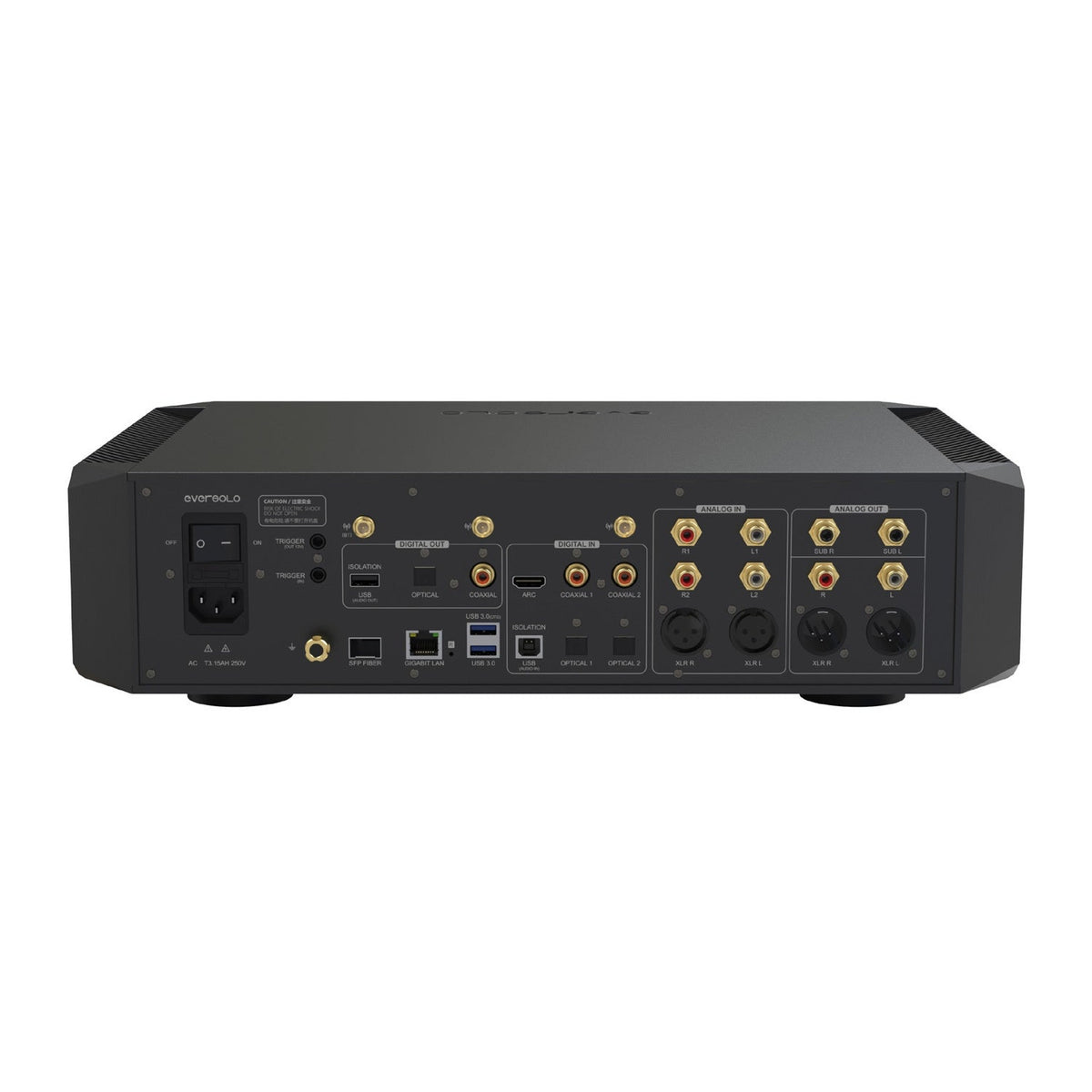 Eversolo DMP-A10 Netzwerk-Streamer Rückansicht mit XLR-, Cinch- und Digitalanschlüssen